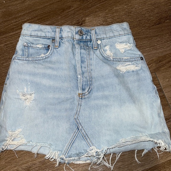 AGOLDE Light Blue Distressed Denim Skirt - Picture 1 of 3
